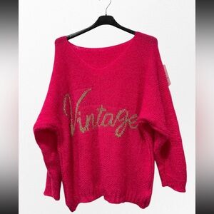 ShopEvelynne Pink V-Neck Sweater with Gold Detail New